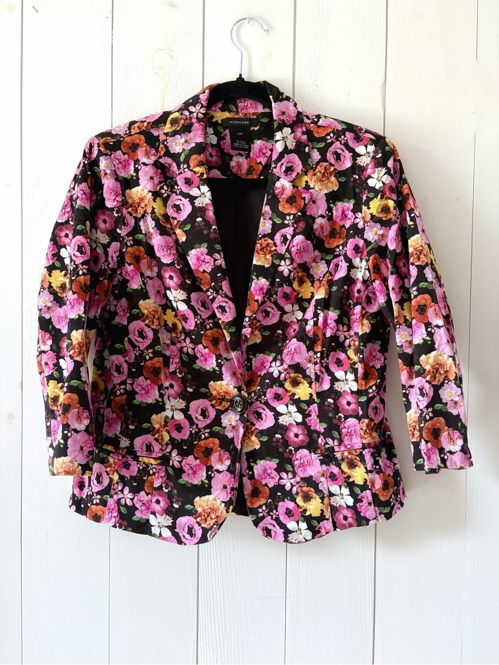 Alison Sheri The Rose Garden Cotton Maximum 3/4 Sleeves Blazer Jacket Size Small
